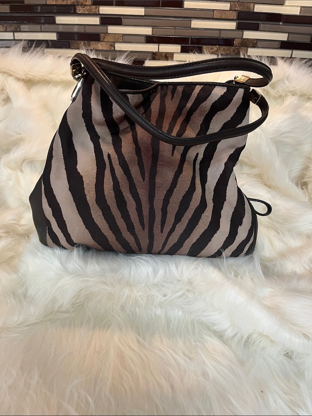 Coach 26636 Madison Brown Zebra Print Phoebe Canvas Shoulder Bag